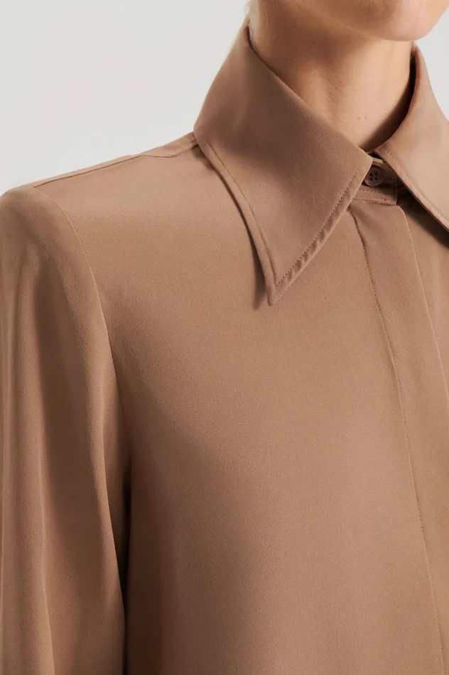 Scanlan Theodore Shirts Women SILK SHOULDER PAD SHIRT CAMEL