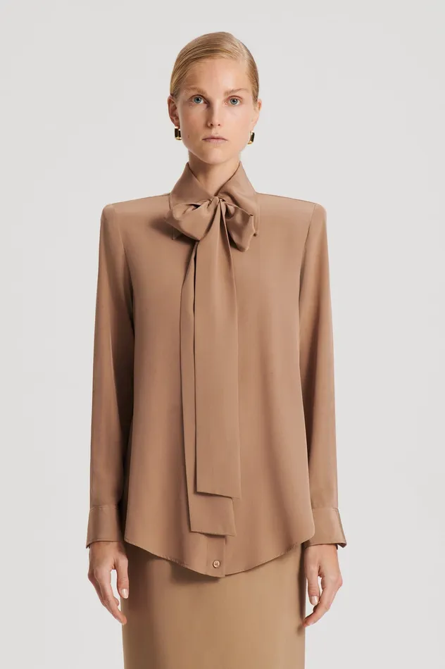 Scanlan Theodore Shirts Women SILK SHOULDER PAD SHIRT CAMEL