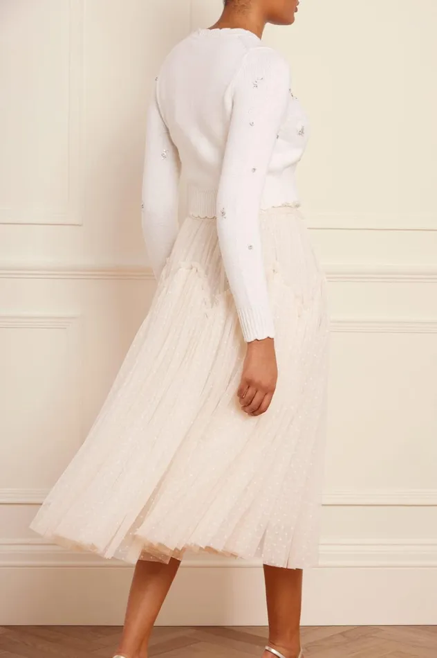 Scattered Floral Embellished Short Cardigan Champagne Women Needle and Thread Knitwear
