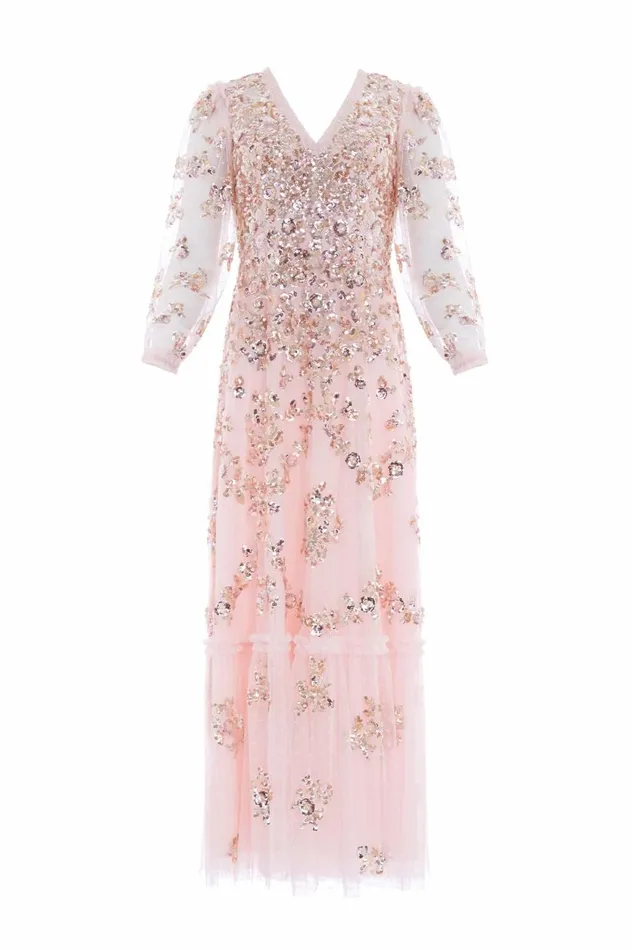 Sequin Chain VNeck Ankle Gown Pink Women Needle and Thread Dresses