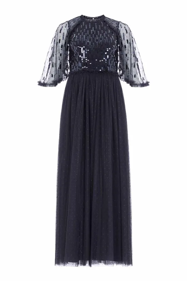 Sequin Dash Bodice Ankle Gown Black Women Needle and Thread Dresses