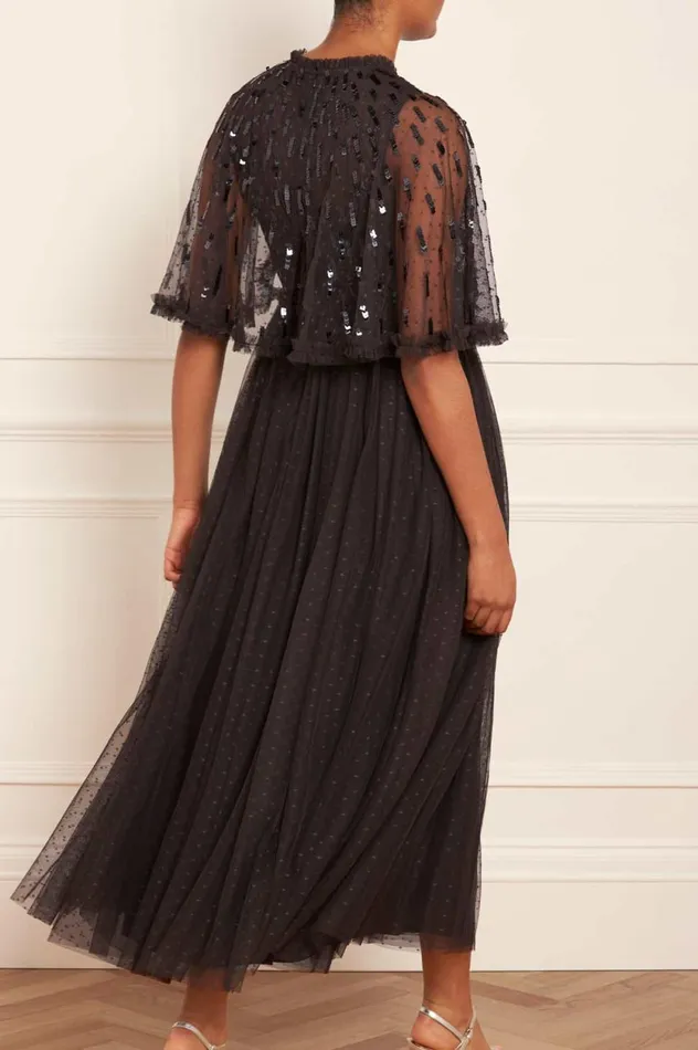 Sequin Dash Bodice Ankle Gown Black Women Needle and Thread Dresses