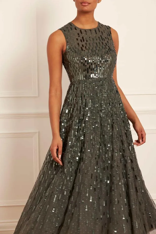 Sequin Dash Cape Ankle Gown Green Women Needle and Thread Dresses