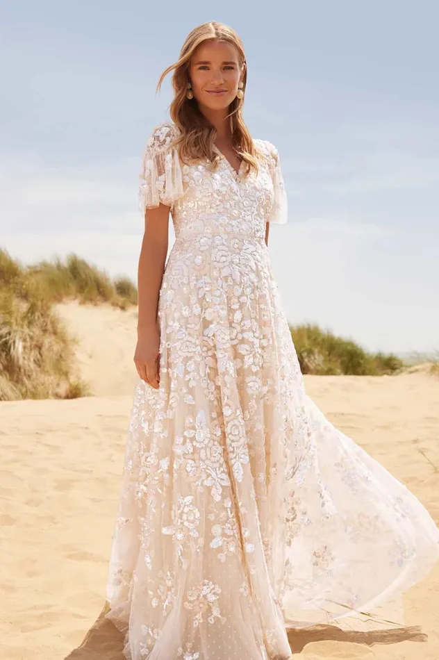 Sequin Paradise Short Sleeve Gown Champagne Women Needle and Thread Dresses