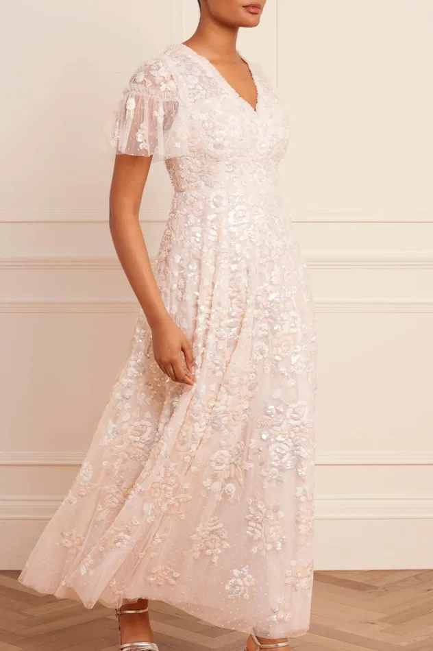 Sequin Paradise Short Sleeve Gown Champagne Women Needle and Thread Dresses