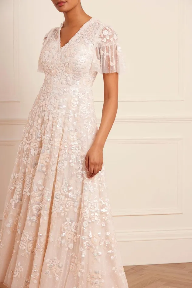 Sequin Paradise Short Sleeve Gown Champagne Women Needle and Thread Dresses