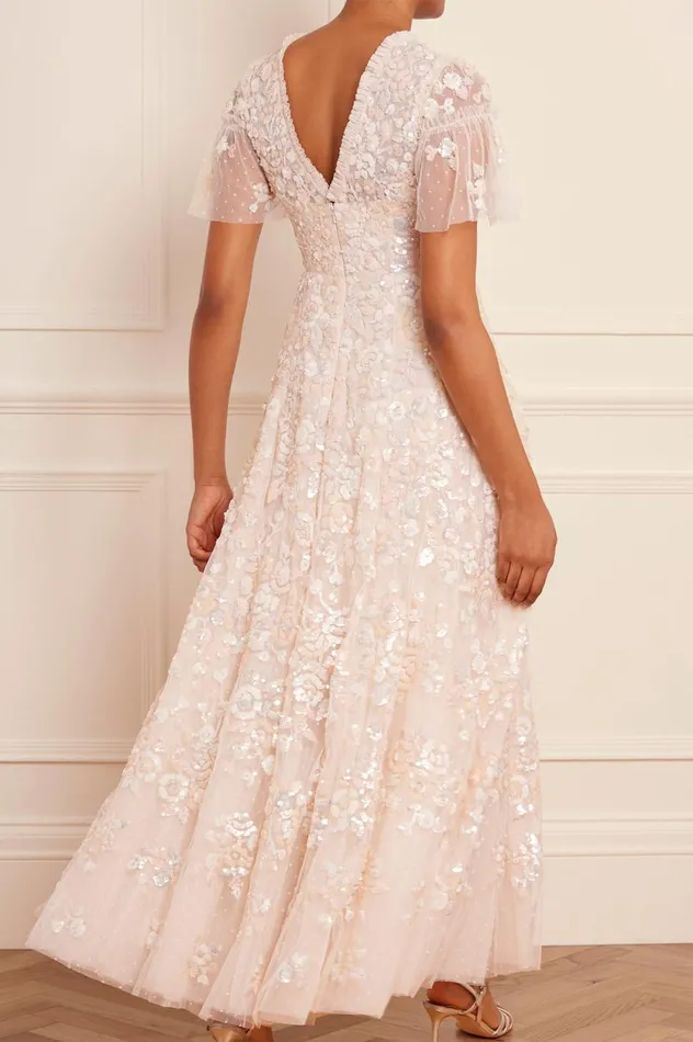 Sequin Paradise Short Sleeve Gown Champagne Women Needle and Thread Dresses