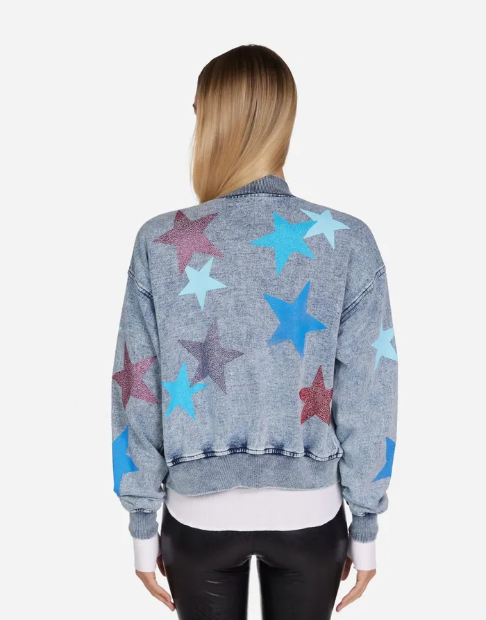 Shilese Color Crystal Multi Stars Faded Denim Women039s Lauren Moshi Long Sleeve