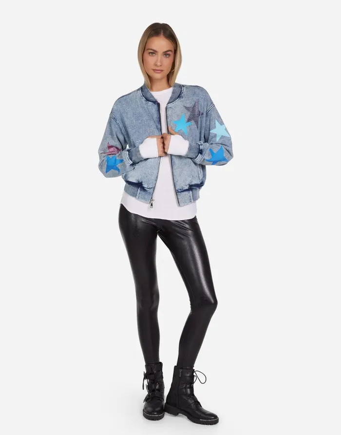 Shilese Color Crystal Multi Stars Faded Denim Women039s Lauren Moshi Long Sleeve