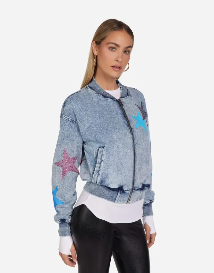 Shilese Color Crystal Multi Stars Faded Denim Women039s Lauren Moshi Long Sleeve