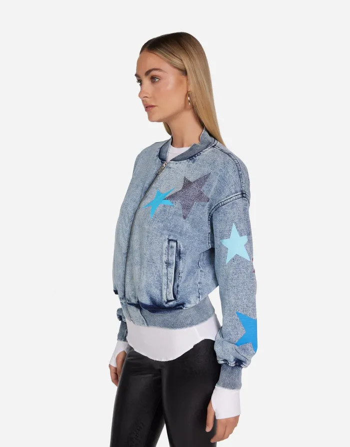 Shilese Color Crystal Multi Stars Faded Denim Women039s Lauren Moshi Long Sleeve