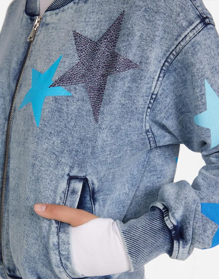 Shilese Color Crystal Multi Stars Faded Denim Women039s Lauren Moshi Long Sleeve