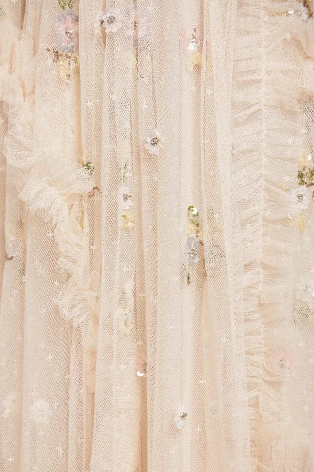 Shimmer Ditsy Long Sleeve Gown Champagne Women Needle and Thread Dresses