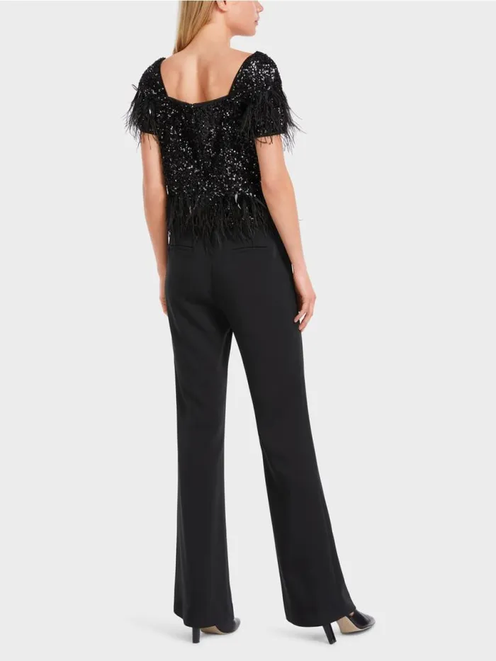 Shirts and Tops Damen Marc Cain Kurzes Top Mit Pailletten Und Federn Black