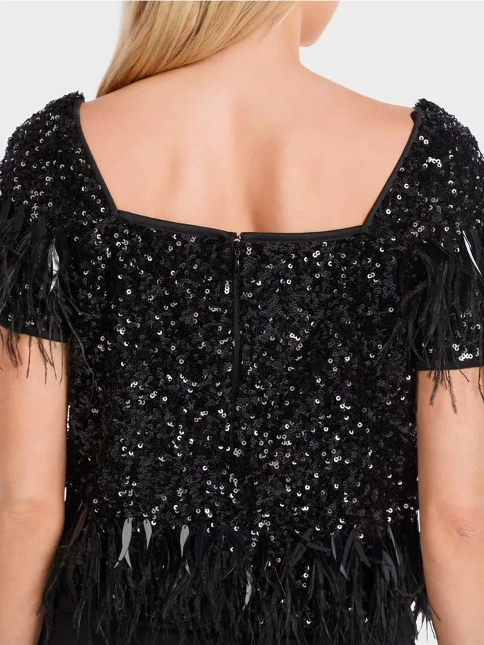 Shirts and Tops Damen Marc Cain Kurzes Top Mit Pailletten Und Federn Black