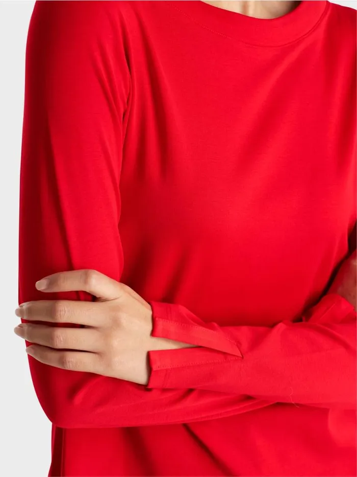 Shirts and Tops Damen Marc Cain Langrmeliges TShirt Aus Baumwolle Bright Fire Red