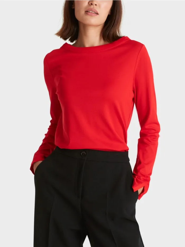 Shirts and Tops Damen Marc Cain Langrmeliges TShirt Aus Baumwolle Bright Fire Red