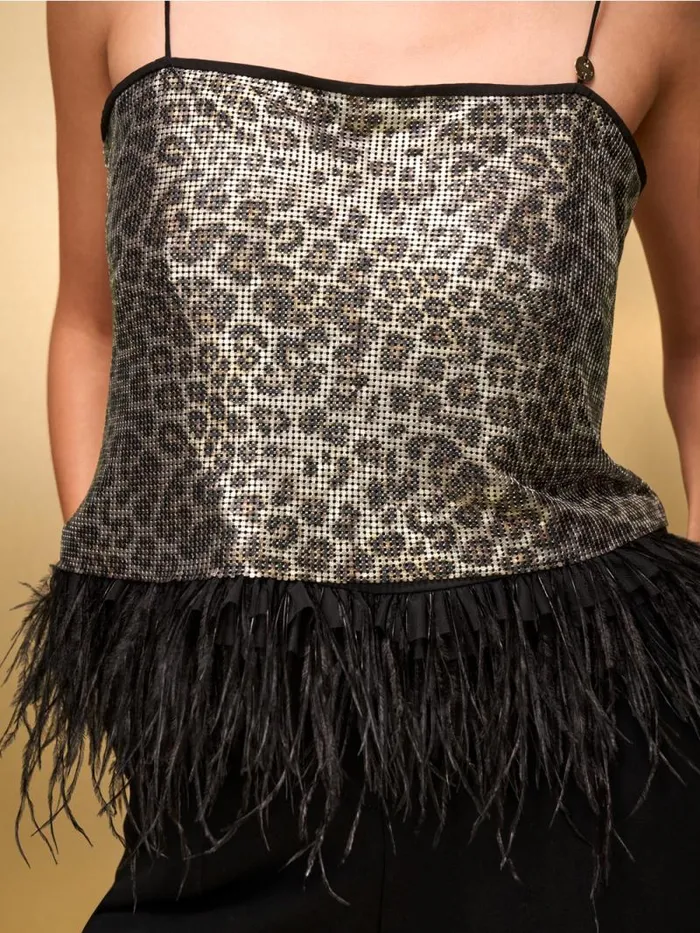 Shirts and Tops Damen Marc Cain MetallicTop Mit FederVerzierung Granola