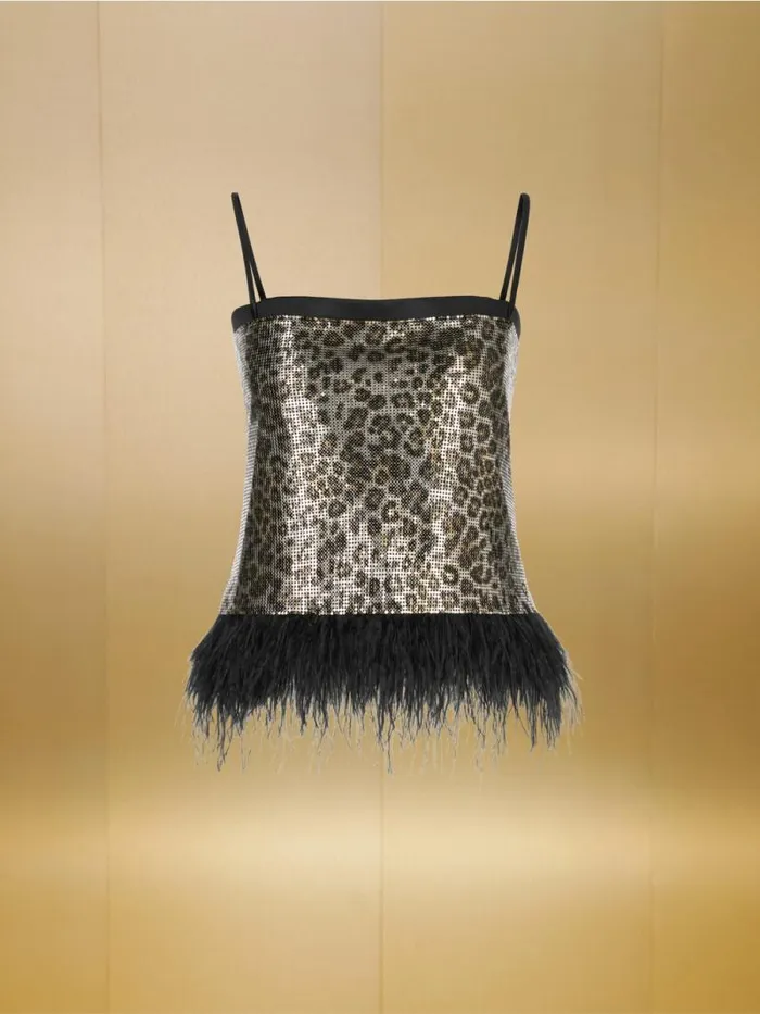Shirts and Tops Damen Marc Cain MetallicTop Mit FederVerzierung Granola