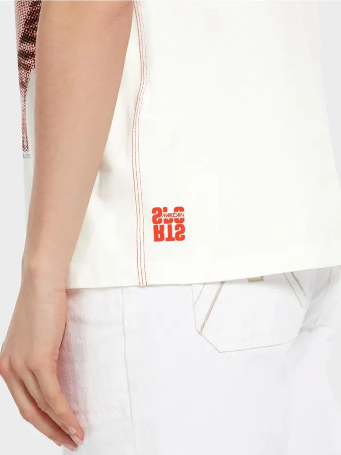 Shirts and Tops Damen Marc Cain TShirt Mit LeoMotiv 034Rethink Together034 Offwhite