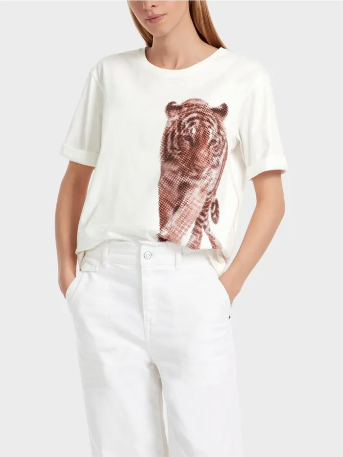 Shirts and Tops Damen Marc Cain TShirt Mit LeoMotiv 034Rethink Together034 Offwhite
