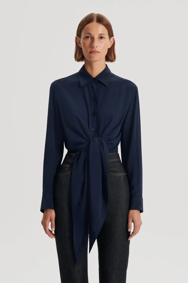 Shirts SILK TIE FRONT SHIRT NAVY 8211 Scanlan Theodore Women Shirts SILK TIE FRONT SHIRT NAVY 8211 Scanlan Theodore Women