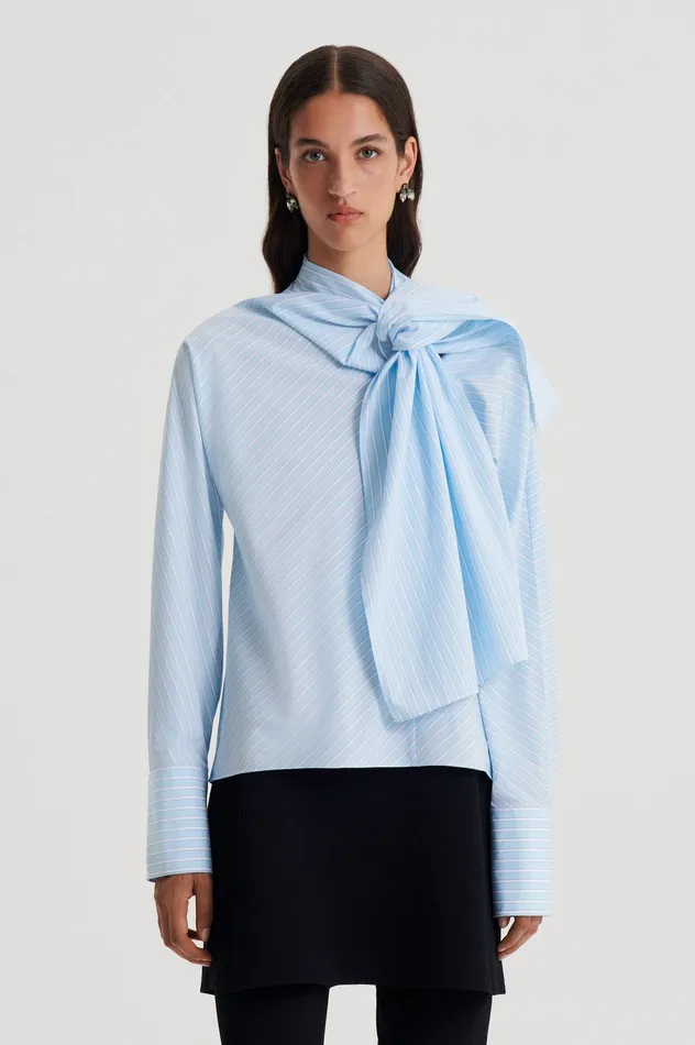 Shirts STRIPE CRAVAT SHIRT PALEBLUE Scanlan Theodore Women Shirts STRIPE CRAVAT SHIRT PALEBLUE Scanlan Theodore Women