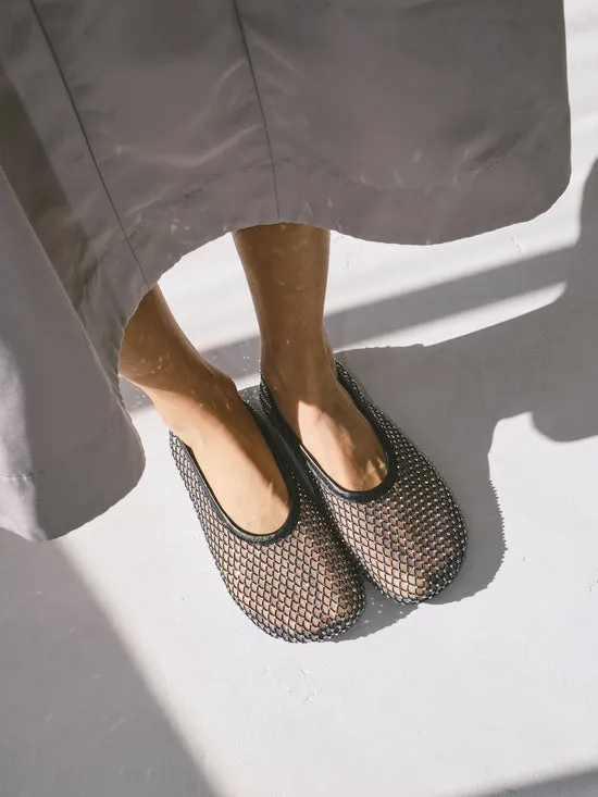 Shoes Lisa Says Gah Women Lorain Mesh Glow Black Leather Ballet Flats Black