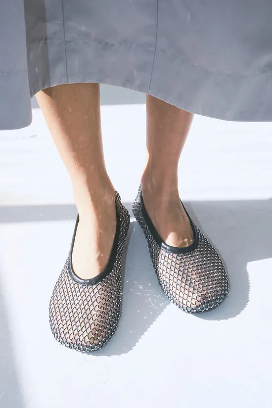 Shoes Lisa Says Gah Women Lorain Mesh Glow Black Leather Ballet Flats Black