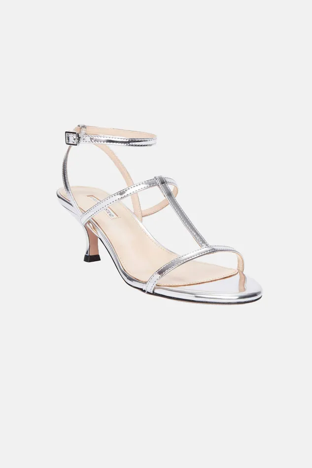 Shoes Women Novie Kitten Heel In Silver Metallic Patent Emilia Wickstead
