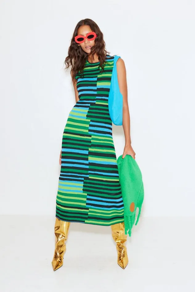 Shop Simon Miller DRESSES Knits By Sleeveless Axon Dress Stacked Stripe