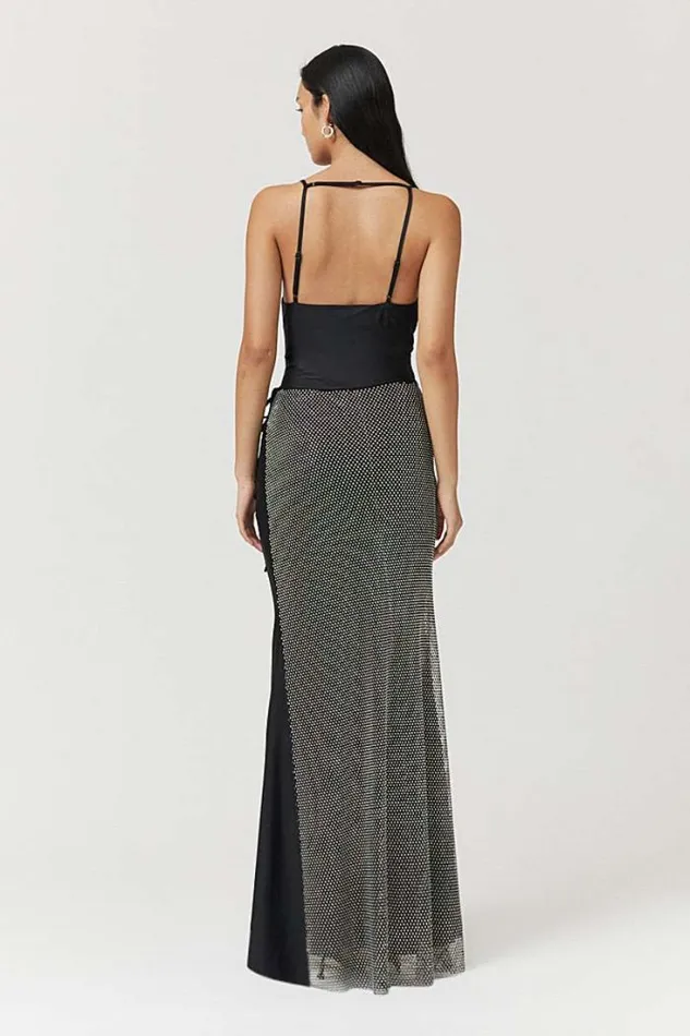 Shop SUBOO Dresses Ivy Strappy Maxi Dress With Diamante Skirt 8211 Black