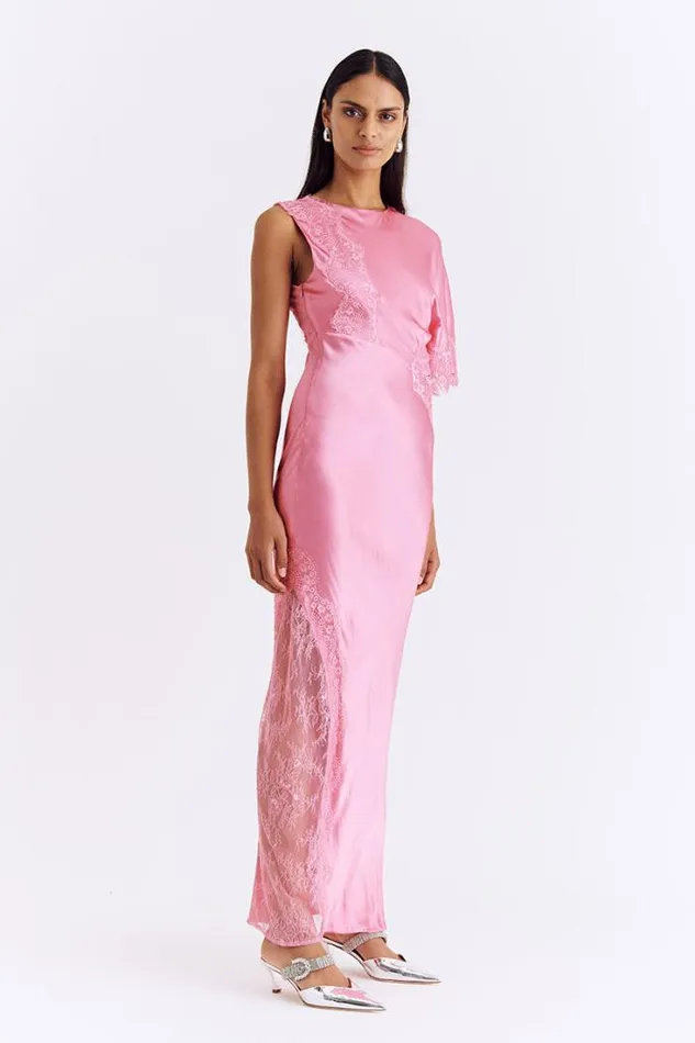 Shop SUBOO Dresses Nicky Asymmetric Sleeve Maxi Dress 8211 Pink