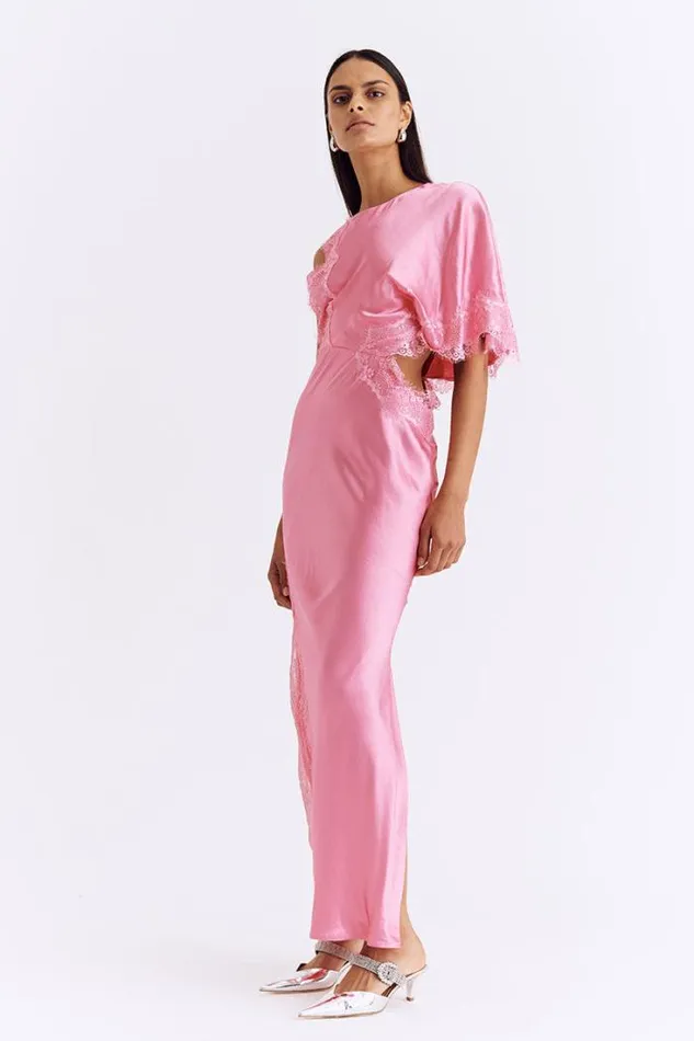 Shop SUBOO Dresses Nicky Asymmetric Sleeve Maxi Dress 8211 Pink