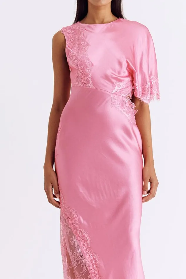 Shop SUBOO Dresses Nicky Asymmetric Sleeve Maxi Dress 8211 Pink