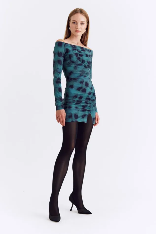 Shop SUBOO Dresses Shibori Long Sleeve Off Shoulder Mini 8211 Green