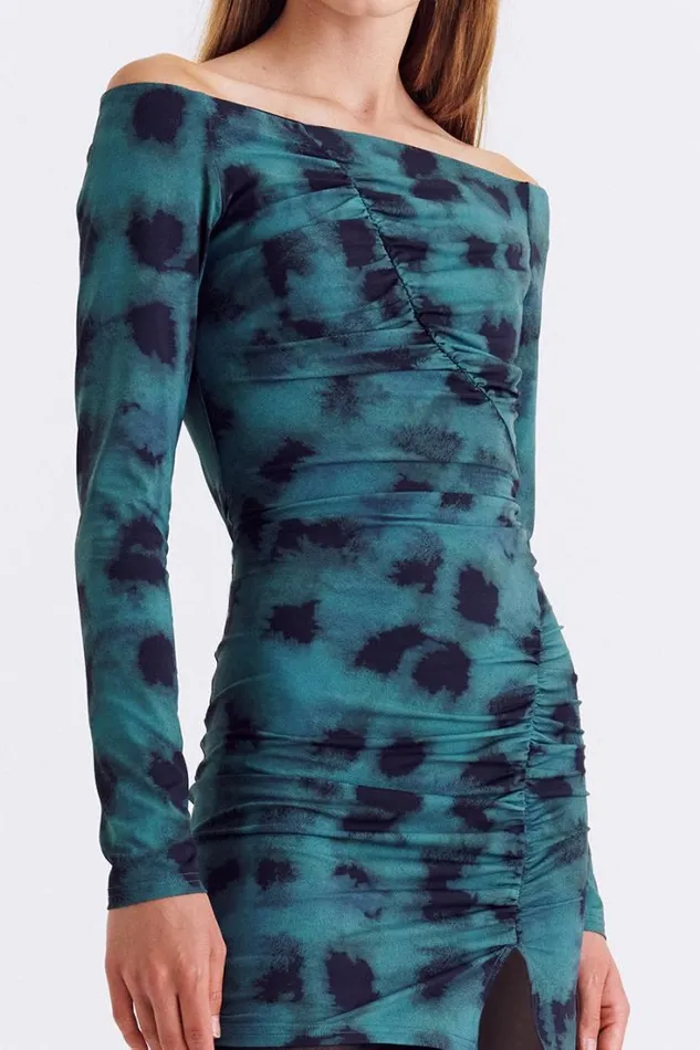 Shop SUBOO Dresses Shibori Long Sleeve Off Shoulder Mini 8211 Green