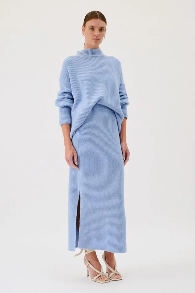 Shop SUBOO Matching Sets Isla Knit Maxi Skirt 8211 Light Blue