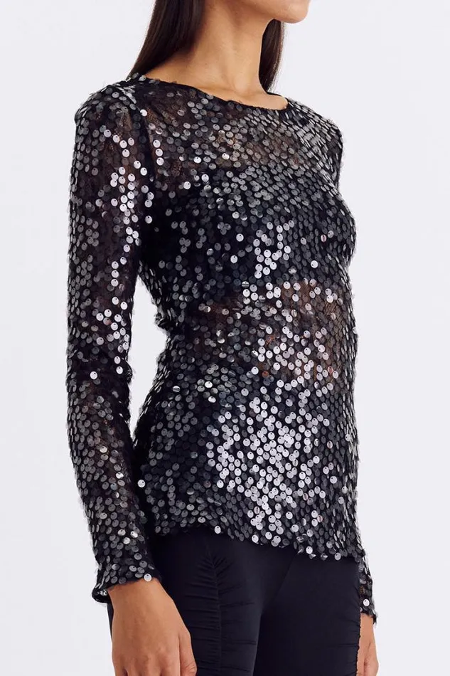 Shop SUBOO Tops Ava Lace Sequin Long Sleeve Top