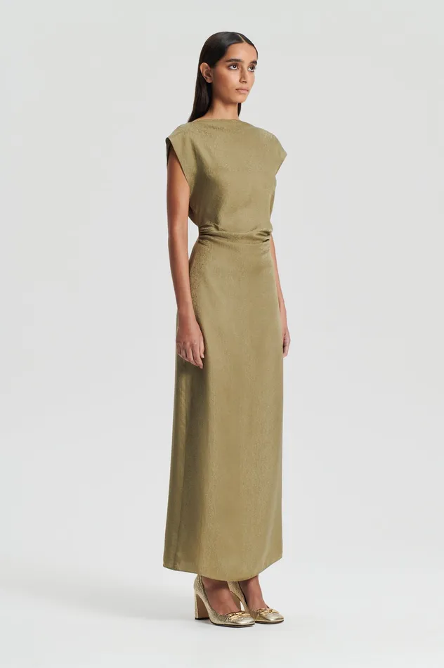 SILK JACQUARD DRESS OLIVE Dresses Scanlan Theodore Women