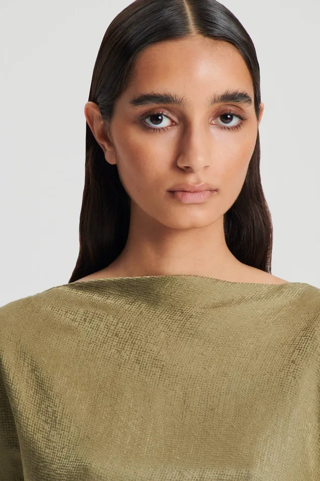 SILK JACQUARD DRESS OLIVE Dresses Scanlan Theodore Women
