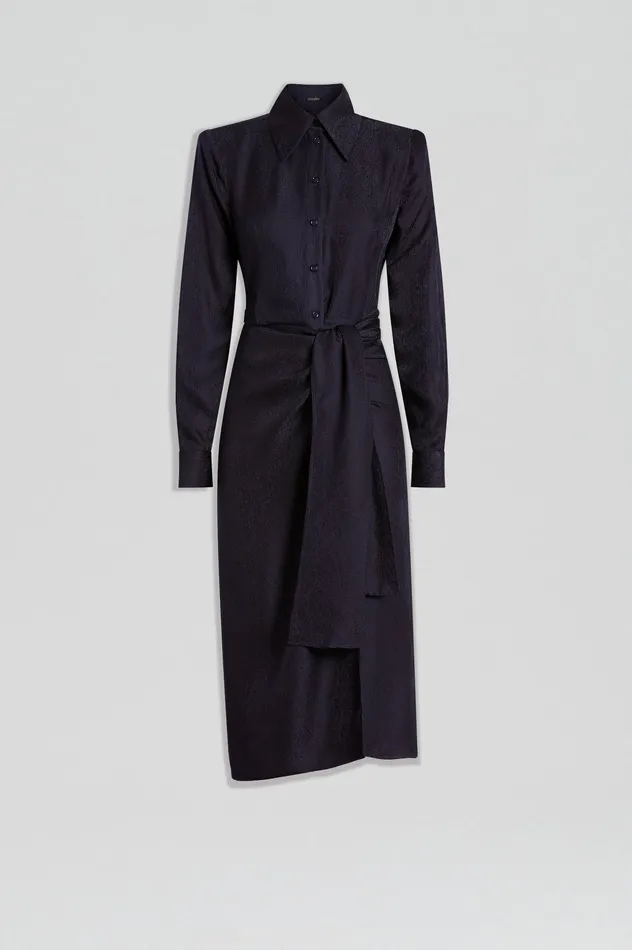 SILK JAQUARD WRAP DRESS NAVY Dresses Scanlan Theodore Women