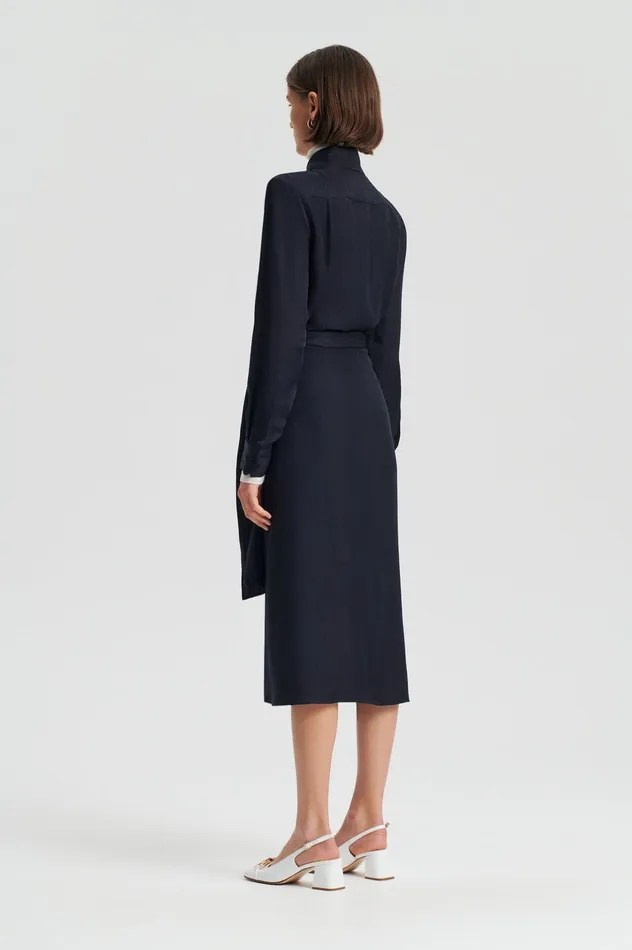 SILK JAQUARD WRAP DRESS NAVY Dresses Scanlan Theodore Women