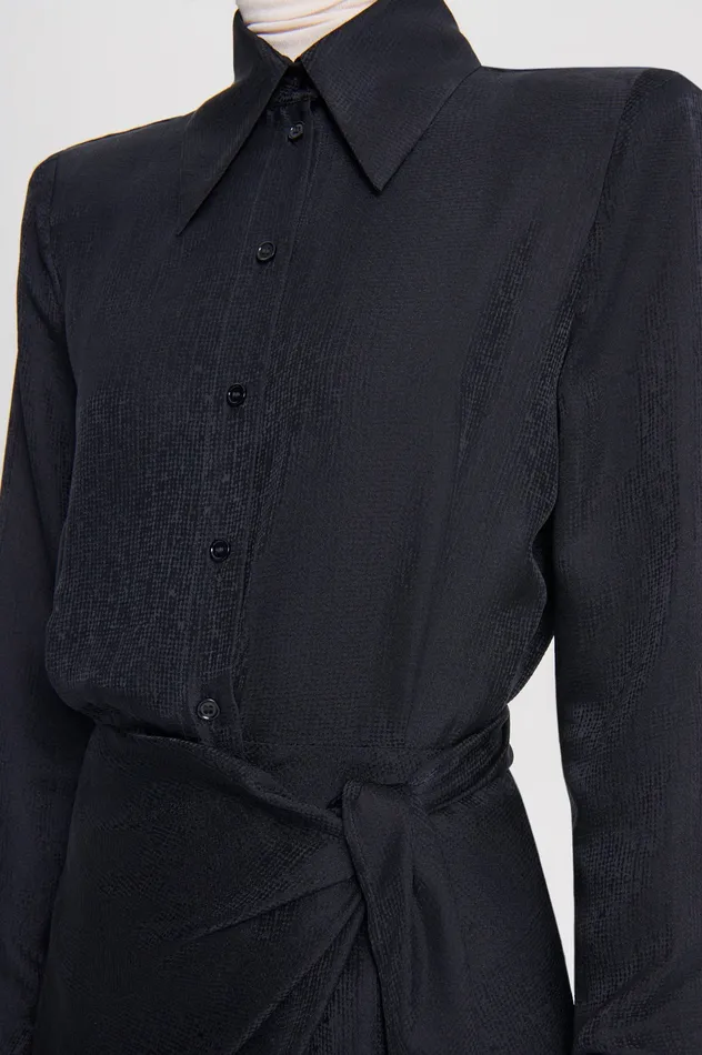 SILK JAQUARD WRAP DRESS NAVY Dresses Scanlan Theodore Women