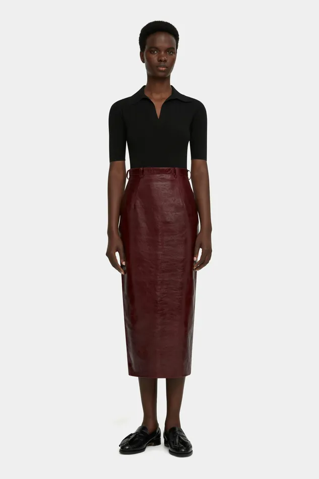 Skirts Women Emilia Wickstead Lorelei Pencil Skirt in Oxblood Leather