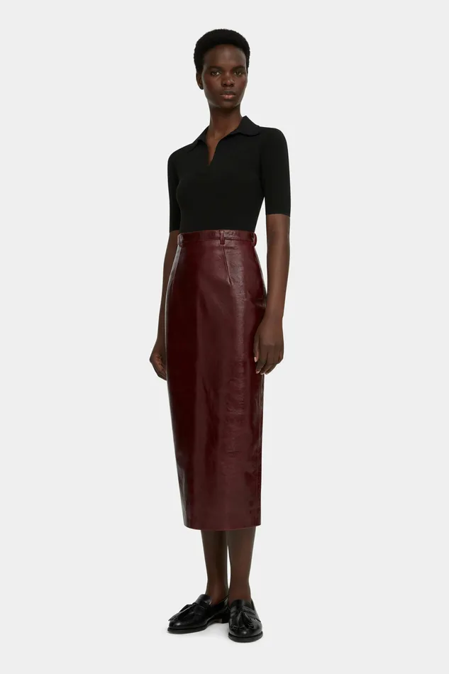 Skirts Women Emilia Wickstead Lorelei Pencil Skirt in Oxblood Leather Skirts Women Emilia Wickstead Lorelei Pencil Skirt in Oxblood Leather