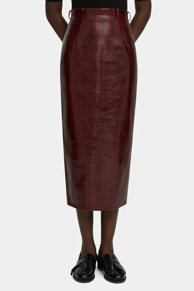 Skirts Women Emilia Wickstead Lorelei Pencil Skirt in Oxblood Leather Skirts Women Emilia Wickstead Lorelei Pencil Skirt in Oxblood Leather