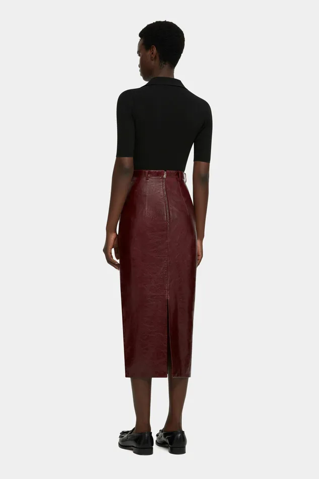 Skirts Women Emilia Wickstead Lorelei Pencil Skirt in Oxblood Leather Skirts Women Emilia Wickstead Lorelei Pencil Skirt in Oxblood Leather
