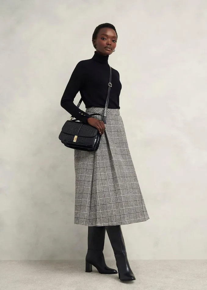 Skirts Women HOBBS Brea Wool Full Skirt Black White
