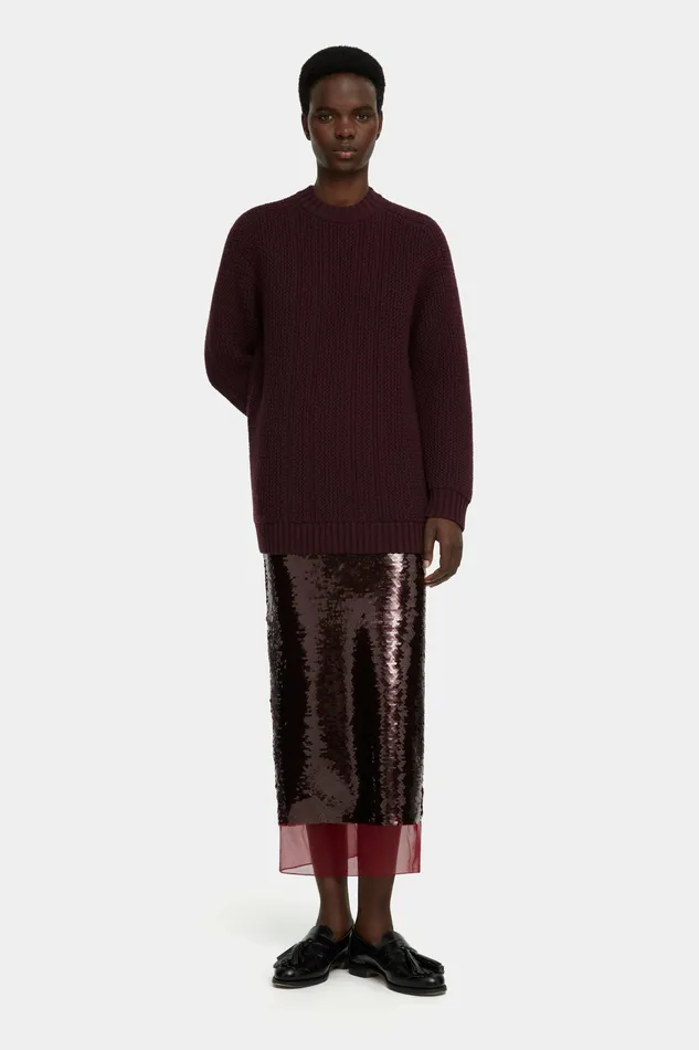 Skirts Women Kazu Skirt in Burundy Jelly Sequins Emilia Wickstead